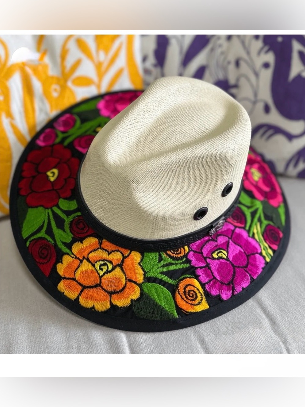 🌈 ☀️NWT  Mexican Embroidered Sun Hat Panama Hat by EMG ☀️